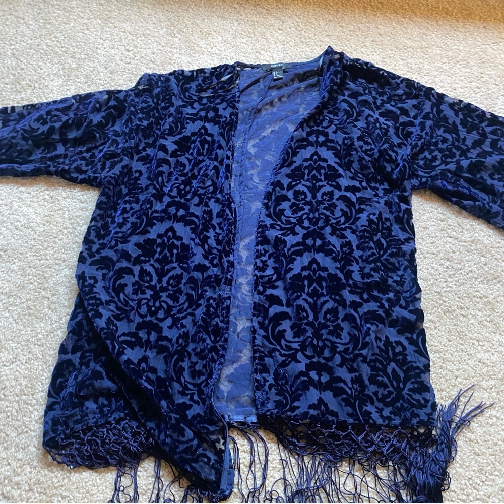 Duster, Sheer Blue Velvet Coverup